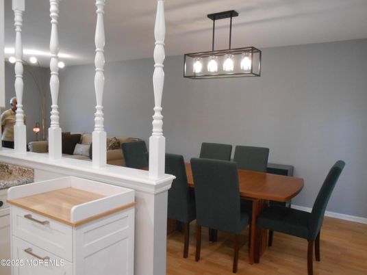Dining room, Interior, Pendant Lights, Wood Texture Flooring
