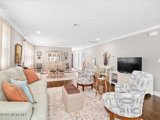 Dining room, Interior, Living room, Recessed Lighting, Wood Texture Flooring