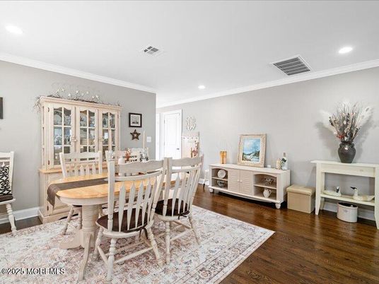 Dining room, Interior, Recessed Lighting, Wood Texture Flooring