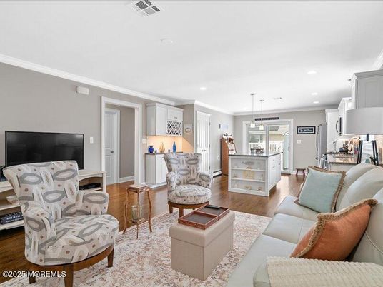 Interior, Kitchen, Living room, Pendant Lights, Recessed Lighting, Wood Texture Flooring