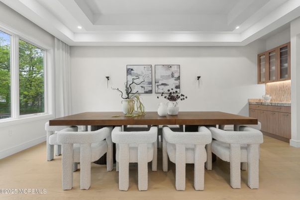 Dining room, Interior, Recessed Lighting, Wood Texture Flooring