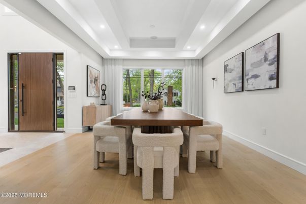 Dining room, Interior, Recessed Lighting, Wood Texture Flooring