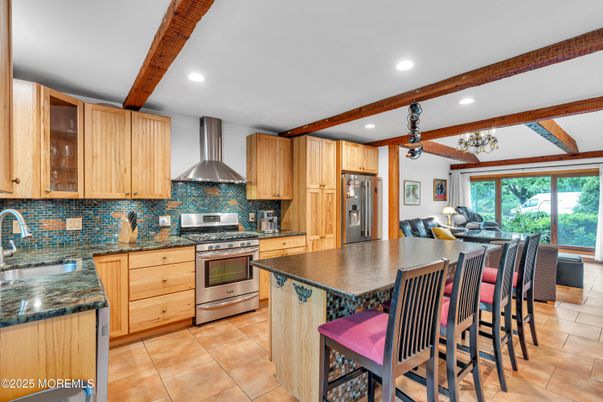 Interior, Kitchen, Recessed Lighting, Stainless Steel Appliances, Wooden Beams
