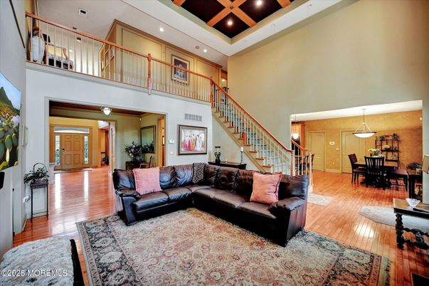 Dining room, Interior, Living room, Pendant Lights, Recessed Lighting, Wood Texture Flooring