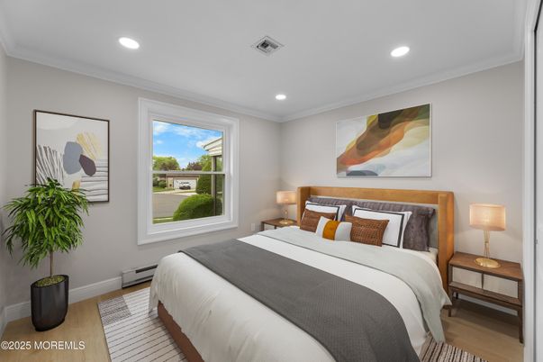 Bedroom, Interior, Recessed Lighting, Wood Texture Flooring