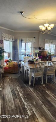 Chandelier, Dining room, Interior, Wood Texture Flooring