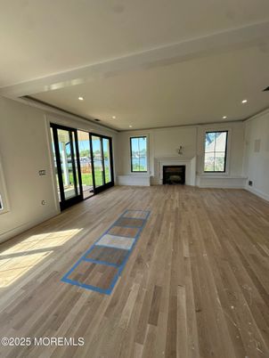 Empty room, Fireplace, Interior, Recessed Lighting, Wood Texture Flooring