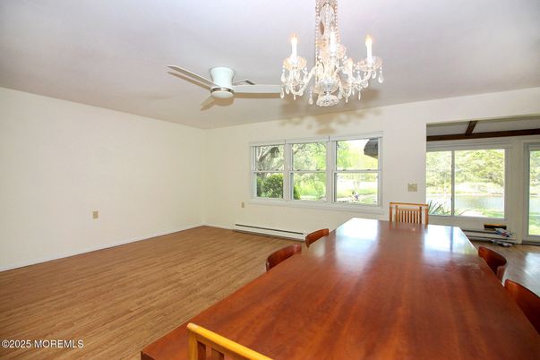 Chandelier, Dining room, Interior, Wood Texture Flooring