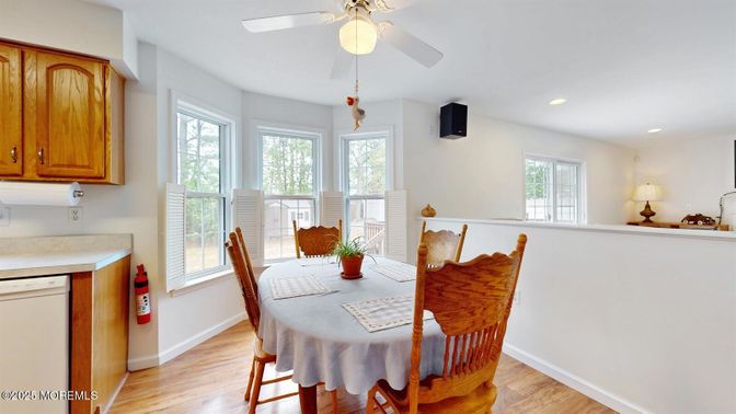Dining room, Interior, Recessed Lighting, Wood Texture Flooring