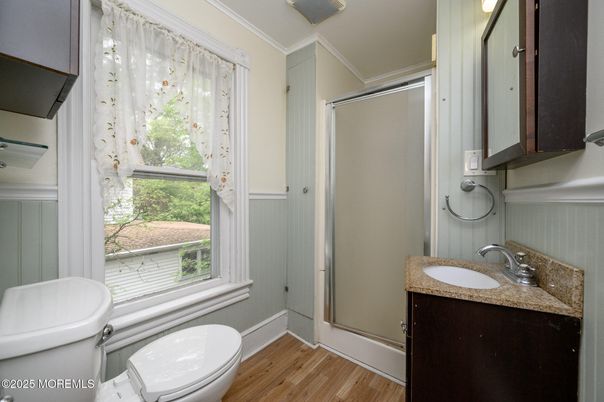 Bathroom, Glass Shower, Interior, Wood Texture Flooring