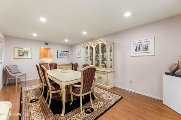 Dining room, Interior, Recessed Lighting, Wood Texture Flooring