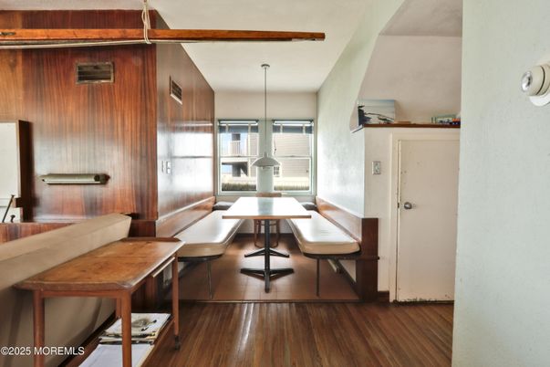 Dining room, Interior, Pendant Lights, Wood Texture Flooring