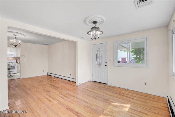 Chandelier, Empty room, Interior, Wood Texture Flooring