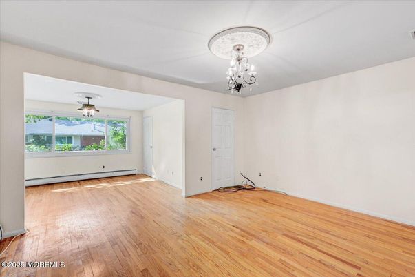 Chandelier, Empty room, Interior, Wood Texture Flooring