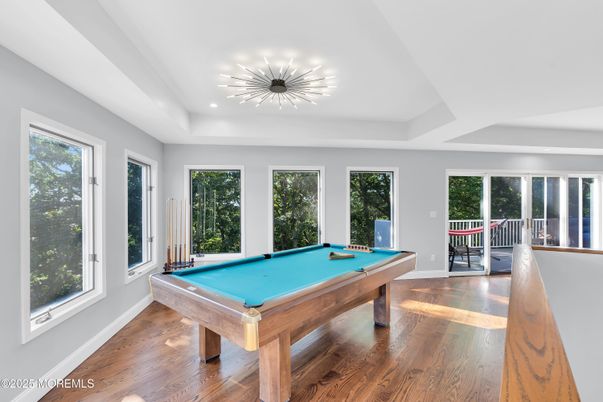Billiard Table, Game Room, Interior, Recessed Lighting, Wood Texture Flooring