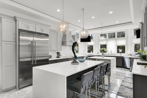 Interior, Kitchen, Marble, Pendant Lights, Recessed Lighting, Stainless Steel Appliances