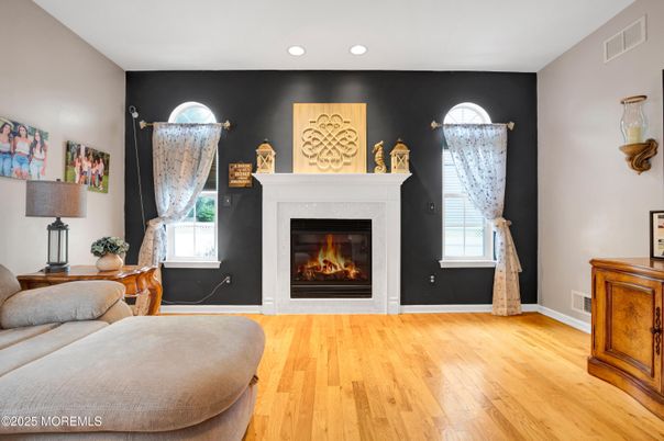 Fireplace, Interior, Recessed Lighting, Wood Texture Flooring