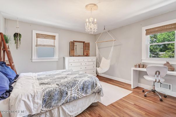 Bedroom, Chandelier, Interior, Wood Texture Flooring