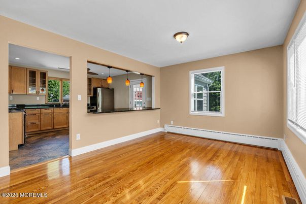 Interior, Kitchen, Pendant Lights, Stainless Steel Appliances, Wood Texture Flooring