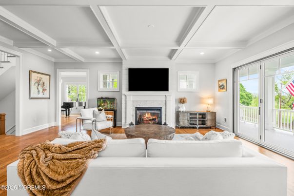 Fireplace, Interior, Living room, Piano, Recessed Lighting, Wood Texture Flooring