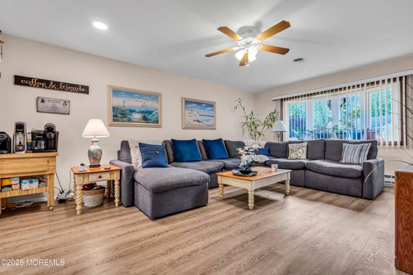 Interior, Living room, Recessed Lighting, Wood Texture Flooring