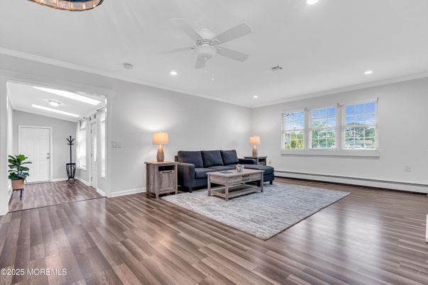 Interior, Living room, Recessed Lighting, Wood Texture Flooring
