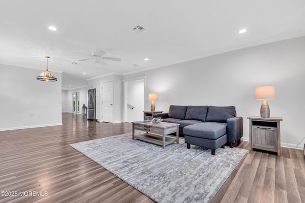 Interior, Living room, Pendant Lights, Recessed Lighting, Wood Texture Flooring