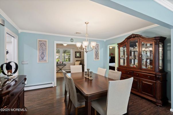 Chandelier, Dining room, Interior, Pendant Lights, Wood Texture Flooring