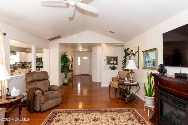 Fireplace, Interior, Kitchen, Wood Texture Flooring