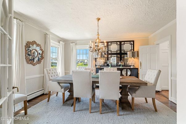 Chandelier, Dining room, Interior, Wood Texture Flooring