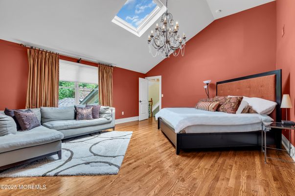 Bedroom, Chandelier, Interior, Wood Texture Flooring