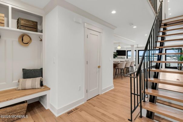 Dining room, Interior, Pendant Lights, Recessed Lighting, Wood Texture Flooring