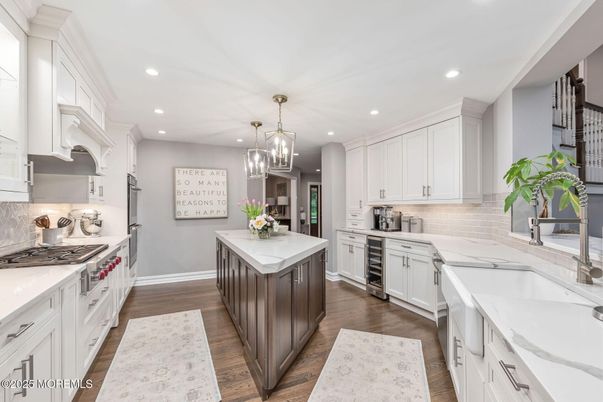 Chandelier, Interior, Kitchen, Pendant Lights, Recessed Lighting, Wood Texture Flooring