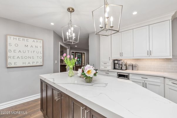 Interior, Kitchen, Pendant Lights, Recessed Lighting, Wood Texture Flooring