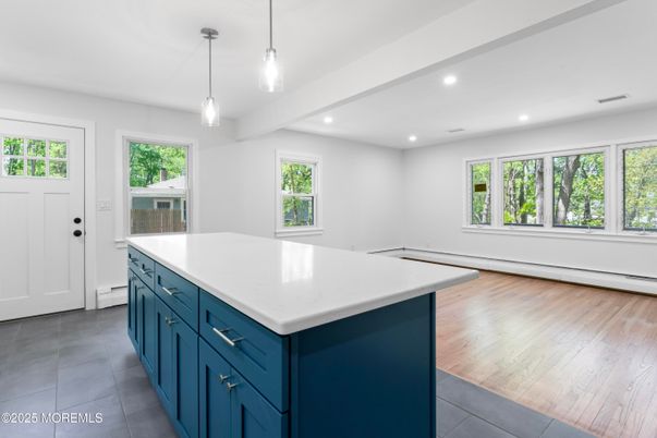 Interior, Kitchen, Pendant Lights, Recessed Lighting, Wood Texture Flooring