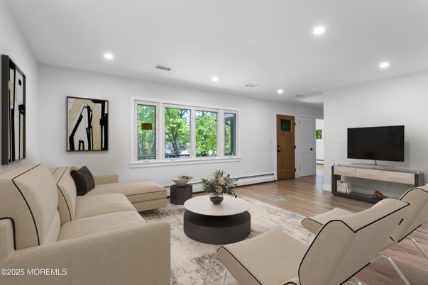 Interior, Living room, Recessed Lighting, Wood Texture Flooring