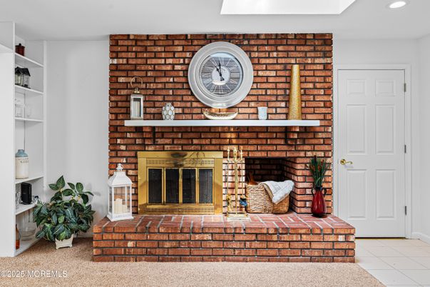 Fireplace, Interior, Recessed Lighting, Stone Walls