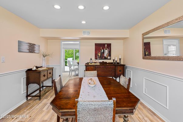 Dining room, Interior, Recessed Lighting, Wood Texture Flooring
