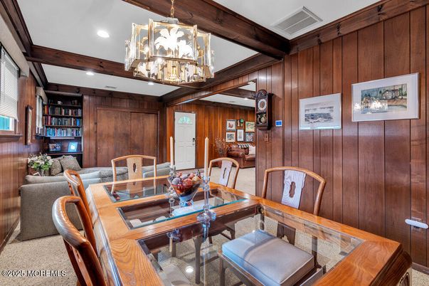 Dining room, Interior, Recessed Lighting, Wooden Walls