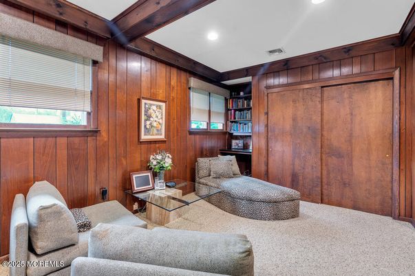 Interior, Living room, Recessed Lighting, Wooden Beams, Wooden Walls