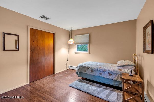 Bedroom, Interior, Pendant Lights, Wood Texture Flooring