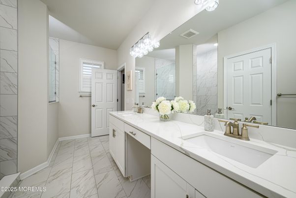 Bathroom, Dual Sink Vanities, Interior, Marble, Marble Walls