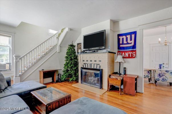Chandelier, Fireplace, Home Office, Interior, Living room, Wood Texture Flooring