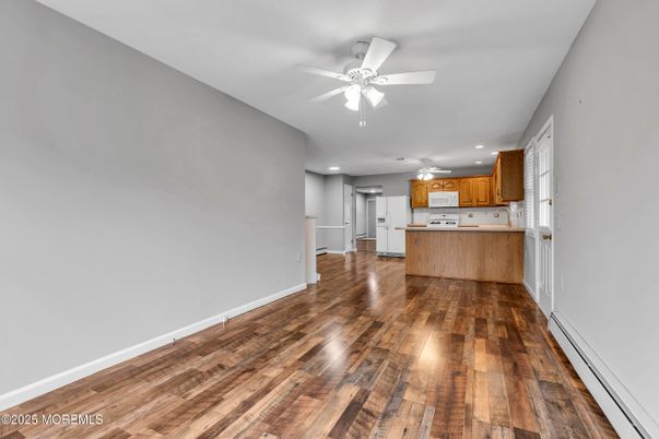 Empty room, Interior, Kitchen, Recessed Lighting, Wood Texture Flooring