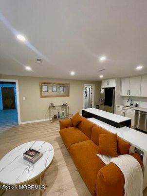 Interior, Kitchen, Living room, Recessed Lighting, Stainless Steel Appliances, Wood Texture Flooring