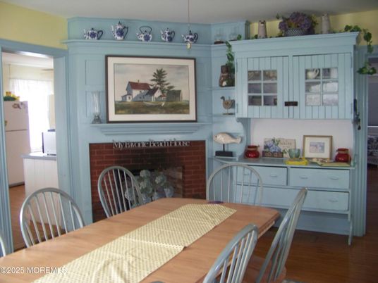 Dining room, Fireplace, Interior, Wood Texture Flooring