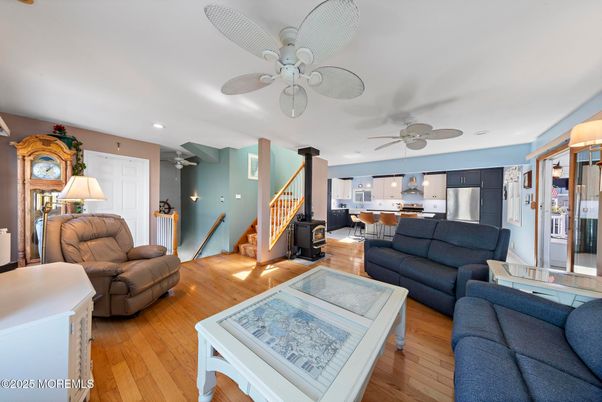 Interior, Kitchen, Living room, Recessed Lighting, Stainless Steel Appliances, Wood Texture Flooring