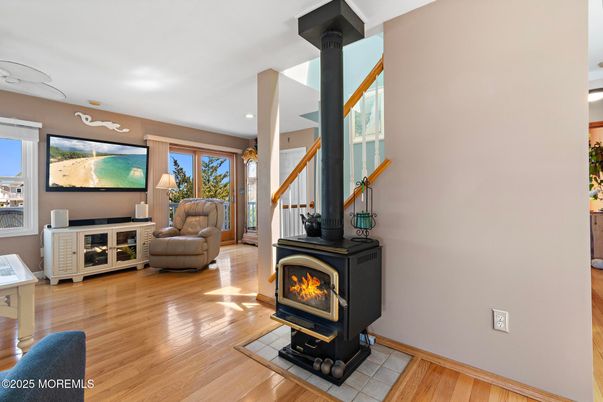Fireplace, Interior, Recessed Lighting, Wood Texture Flooring