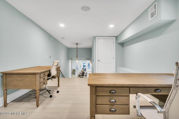 Home Office, Interior, Pendant Lights, Recessed Lighting, Wood Texture Flooring