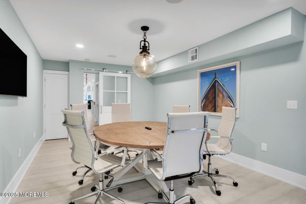 Home Office, Interior, Pendant Lights, Recessed Lighting, Wood Texture Flooring